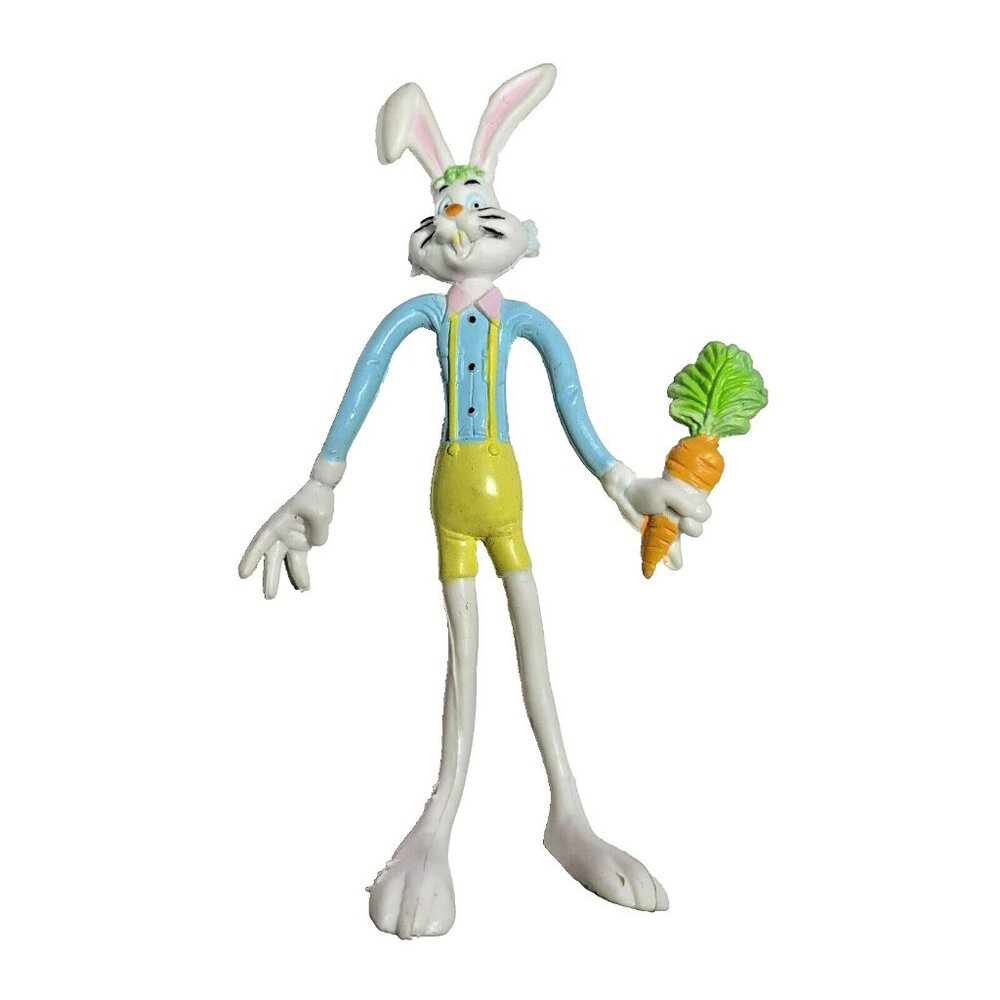 Vintage Rubber Bendy Poseable Bunny Easter Rabbit Girl With Carrot 5.5" White